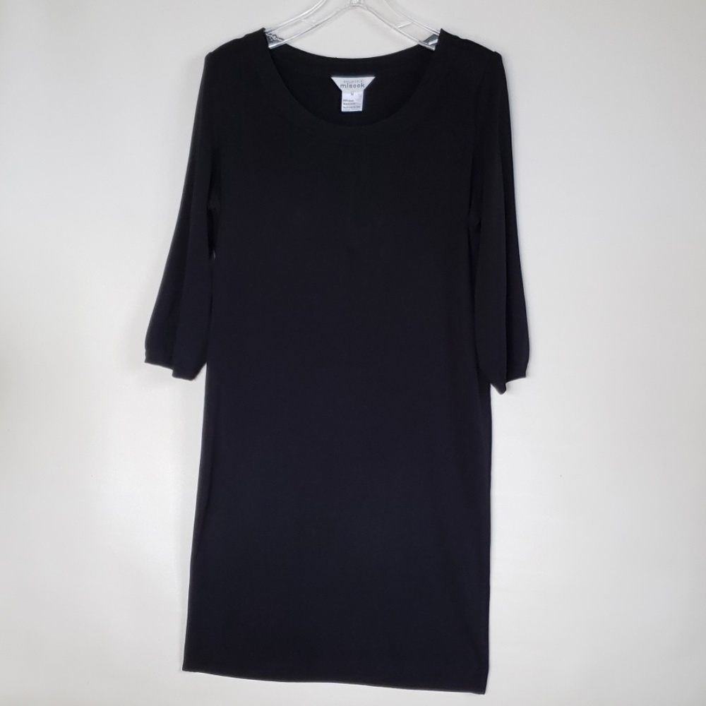 Exclusively Misook black tunic dress 3/4 sleeves